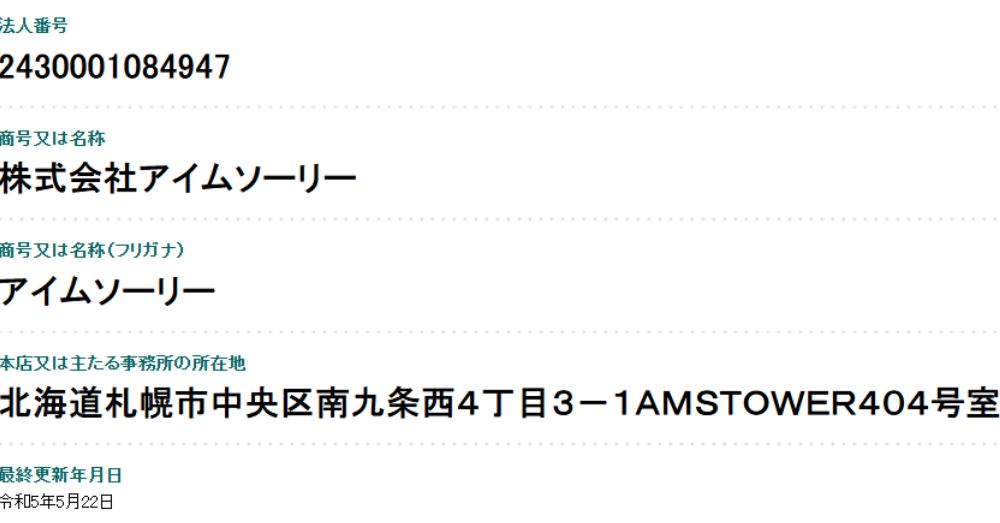 株式会社アイムソーリーの法人情報